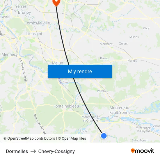 Dormelles to Chevry-Cossigny map
