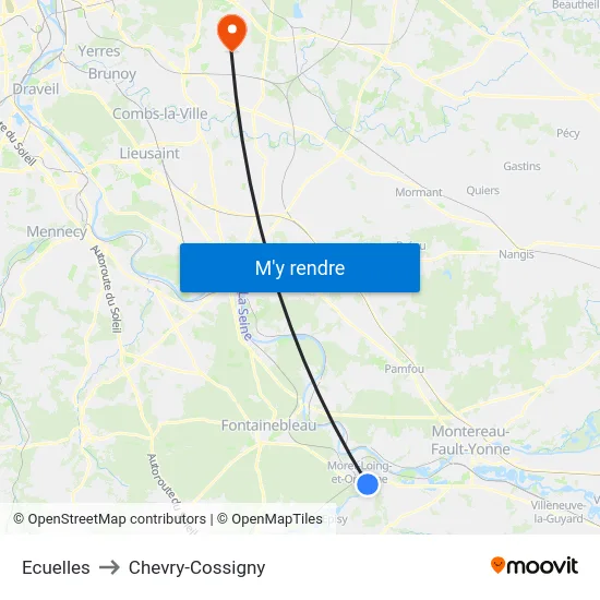 Ecuelles to Chevry-Cossigny map