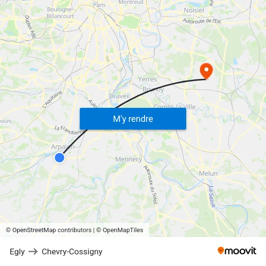 Egly to Chevry-Cossigny map
