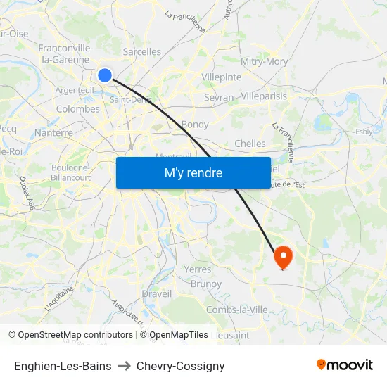 Enghien-Les-Bains to Chevry-Cossigny map