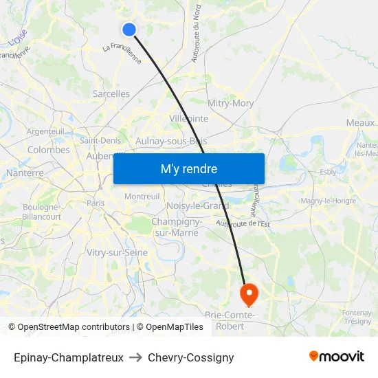Epinay-Champlatreux to Chevry-Cossigny map