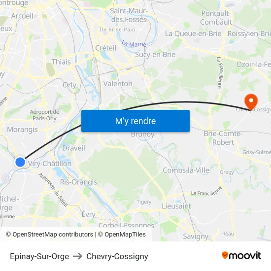 Epinay-Sur-Orge to Chevry-Cossigny map