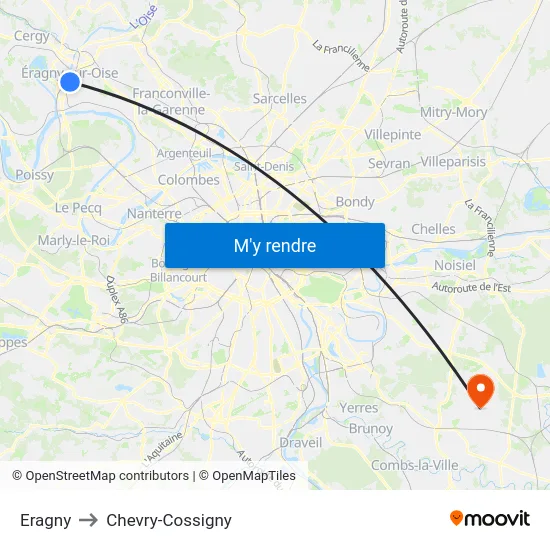 Eragny to Chevry-Cossigny map