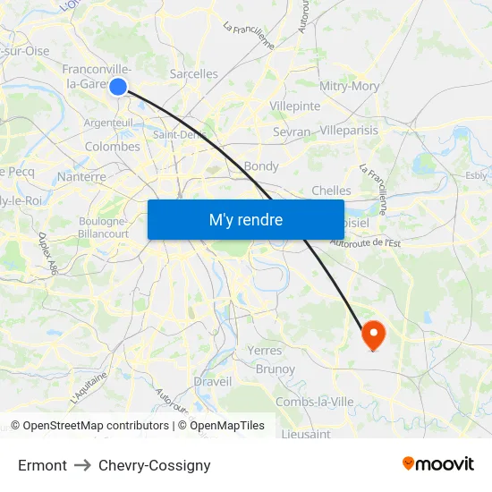 Ermont to Chevry-Cossigny map
