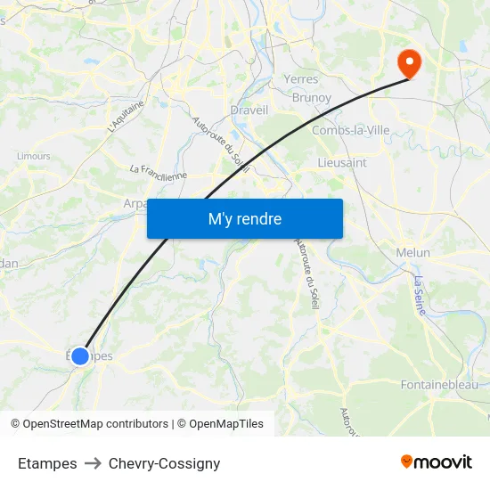 Etampes to Chevry-Cossigny map
