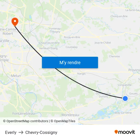 Everly to Chevry-Cossigny map