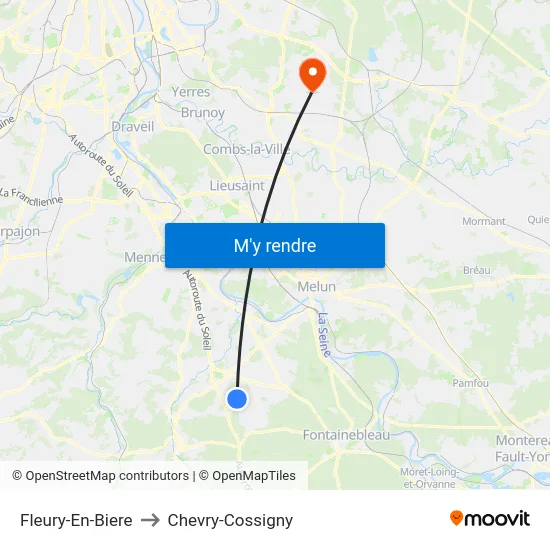 Fleury-En-Biere to Chevry-Cossigny map