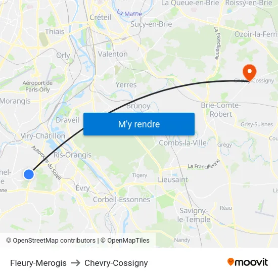 Fleury-Merogis to Chevry-Cossigny map