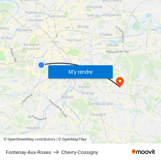 Fontenay-Aux-Roses to Chevry-Cossigny map