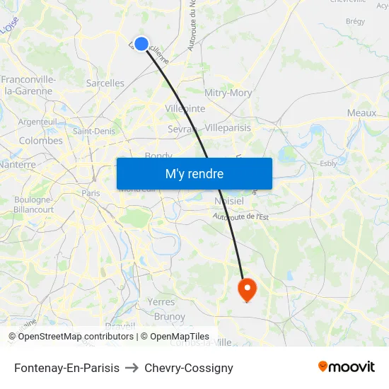 Fontenay-En-Parisis to Chevry-Cossigny map