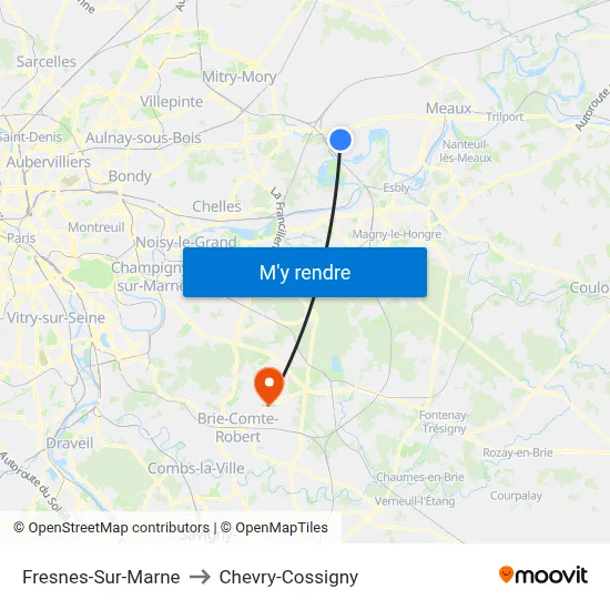 Fresnes-Sur-Marne to Chevry-Cossigny map