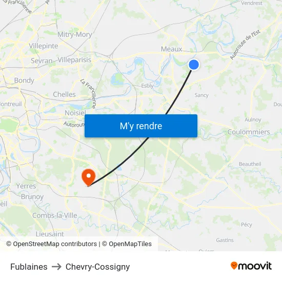 Fublaines to Chevry-Cossigny map