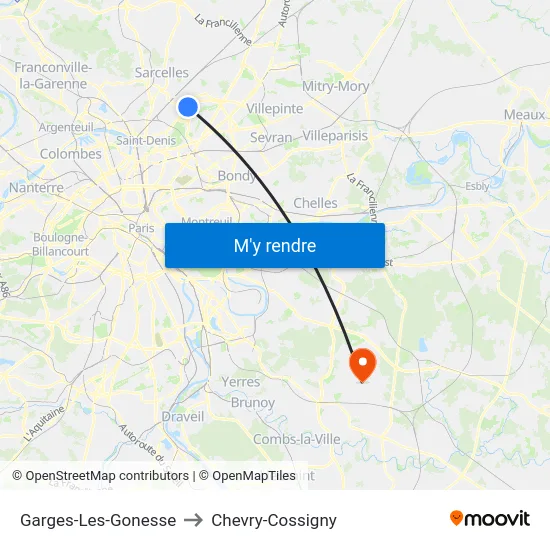 Garges-Les-Gonesse to Chevry-Cossigny map