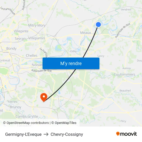 Germigny-L'Eveque to Chevry-Cossigny map