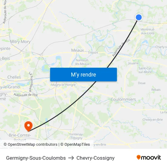 Germigny-Sous-Coulombs to Chevry-Cossigny map