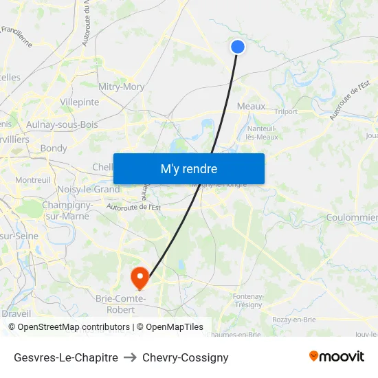 Gesvres-Le-Chapitre to Chevry-Cossigny map