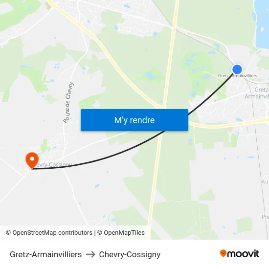 Gretz-Armainvilliers to Chevry-Cossigny map