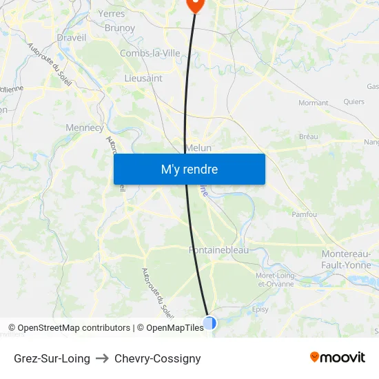 Grez-Sur-Loing to Chevry-Cossigny map