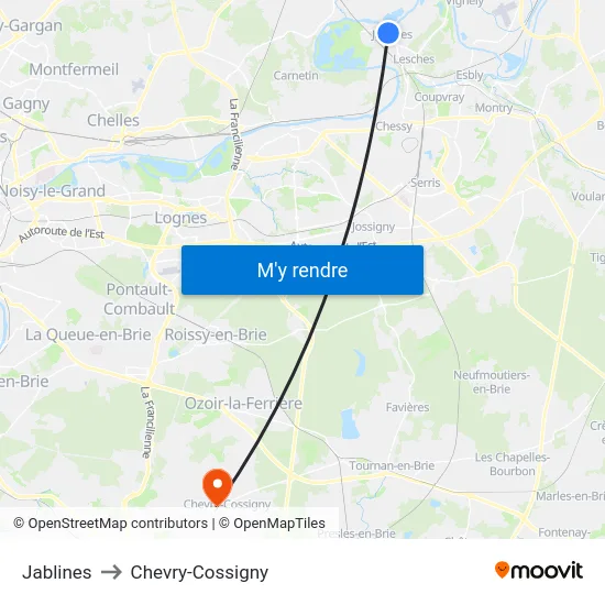 Jablines to Chevry-Cossigny map