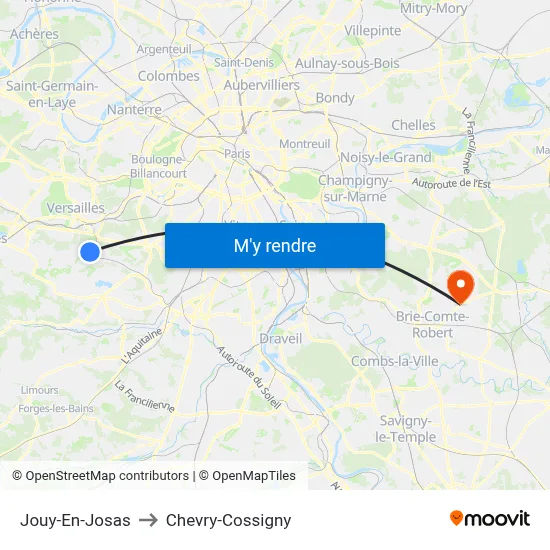 Jouy-En-Josas to Chevry-Cossigny map