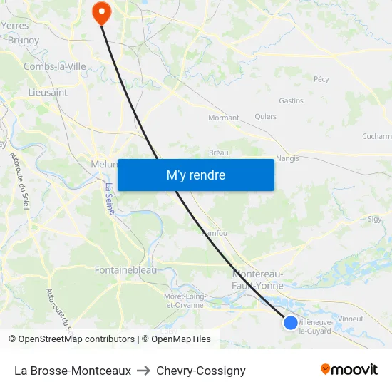 La Brosse-Montceaux to Chevry-Cossigny map