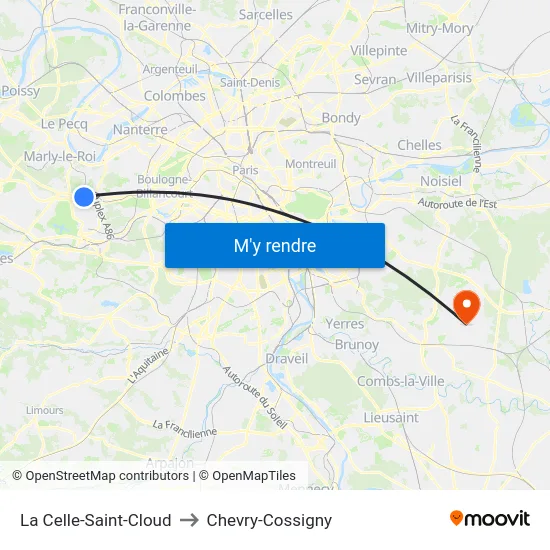 La Celle-Saint-Cloud to Chevry-Cossigny map
