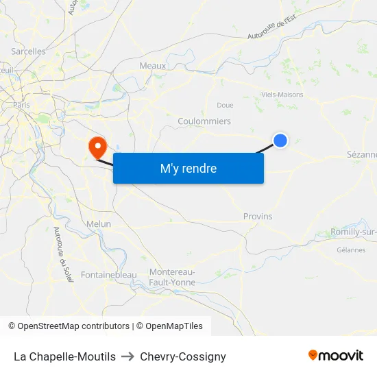 La Chapelle-Moutils to Chevry-Cossigny map