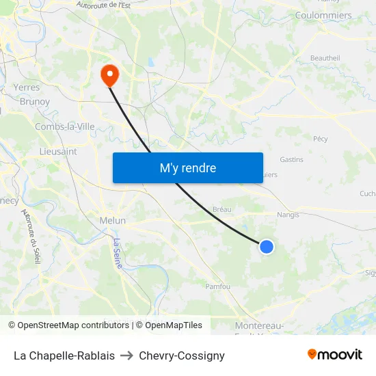 La Chapelle-Rablais to Chevry-Cossigny map