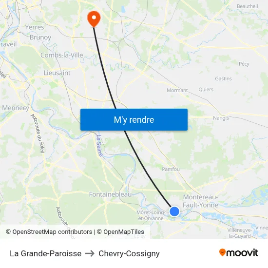 La Grande-Paroisse to Chevry-Cossigny map