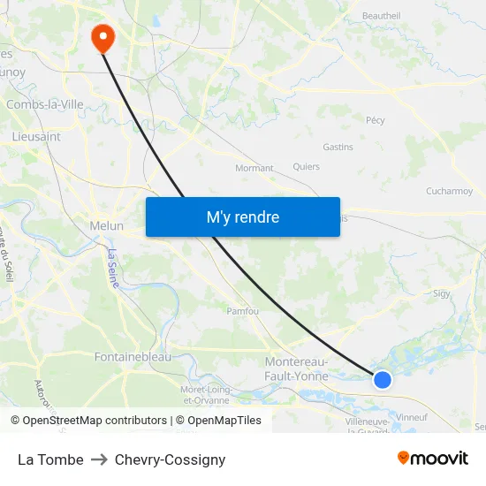 La Tombe to Chevry-Cossigny map