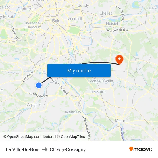 La Ville-Du-Bois to Chevry-Cossigny map
