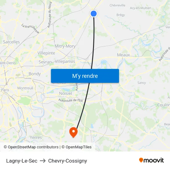 Lagny-Le-Sec to Chevry-Cossigny map