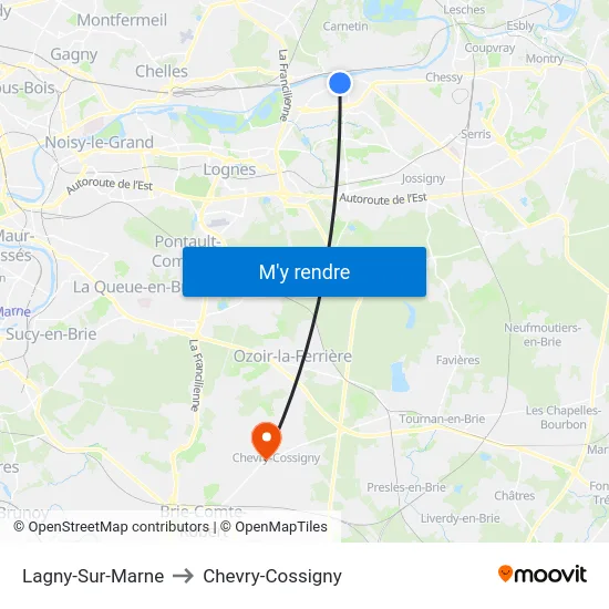 Lagny-Sur-Marne to Chevry-Cossigny map