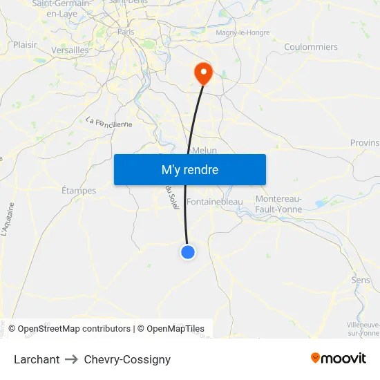 Larchant to Chevry-Cossigny map