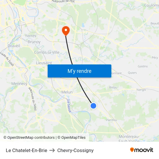 Le Chatelet-En-Brie to Chevry-Cossigny map