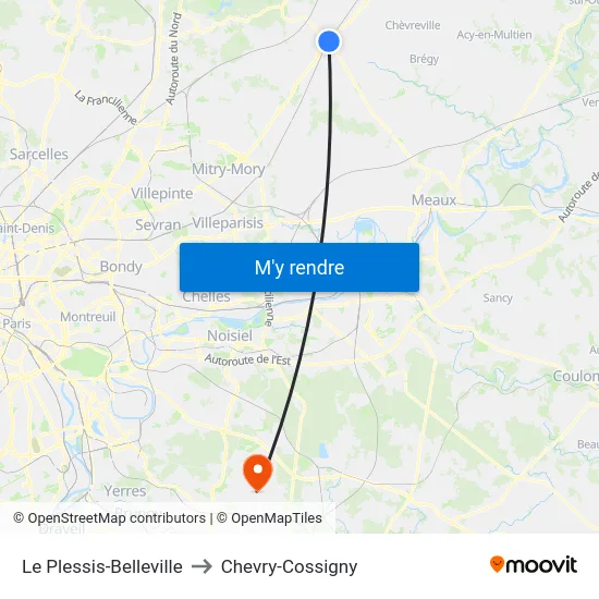 Le Plessis-Belleville to Chevry-Cossigny map