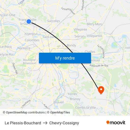 Le Plessis-Bouchard to Chevry-Cossigny map