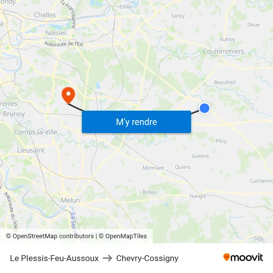 Le Plessis-Feu-Aussoux to Chevry-Cossigny map