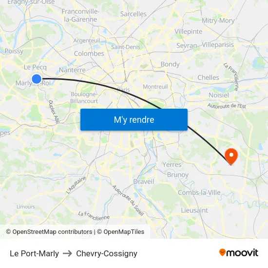 Le Port-Marly to Chevry-Cossigny map