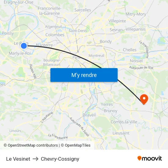 Le Vesinet to Chevry-Cossigny map