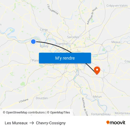 Les Mureaux to Chevry-Cossigny map