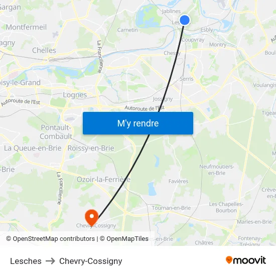 Lesches to Chevry-Cossigny map