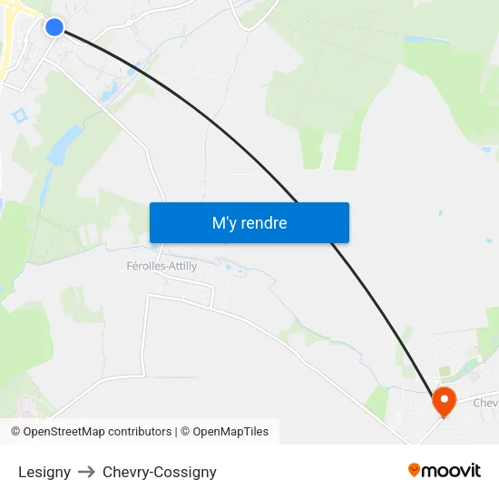 Lesigny to Chevry-Cossigny map