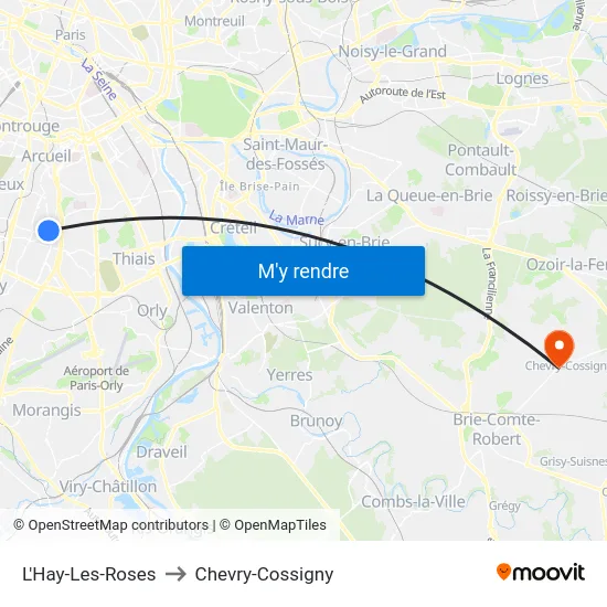 L'Hay-Les-Roses to Chevry-Cossigny map