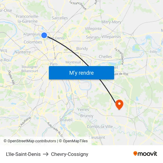 L'Ile-Saint-Denis to Chevry-Cossigny map