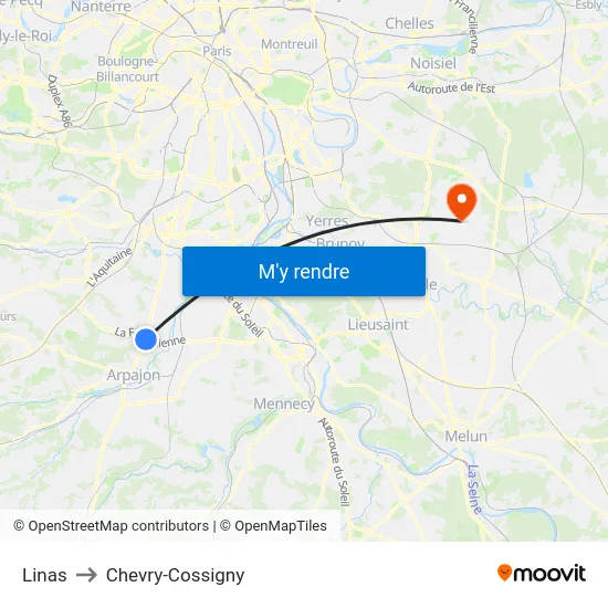 Linas to Chevry-Cossigny map