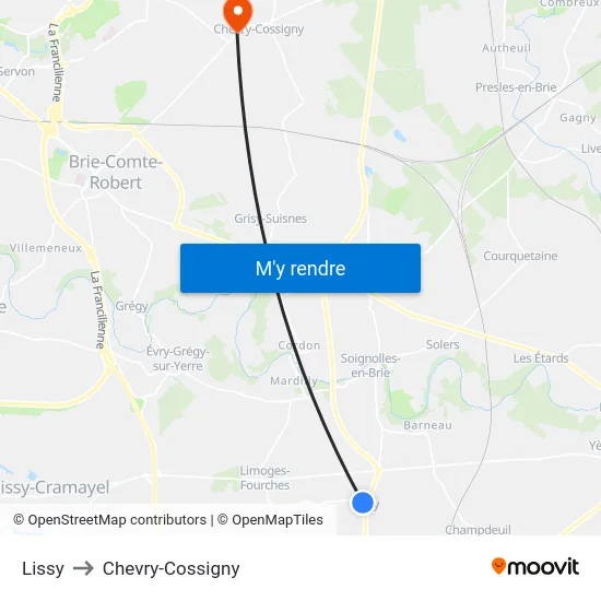 Lissy to Chevry-Cossigny map
