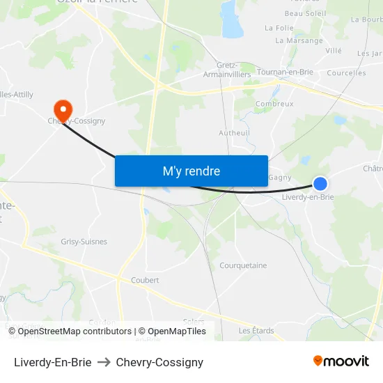 Liverdy-En-Brie to Chevry-Cossigny map