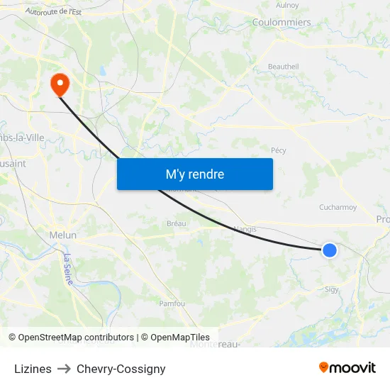 Lizines to Chevry-Cossigny map