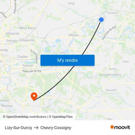 Lizy-Sur-Ourcq to Chevry-Cossigny map